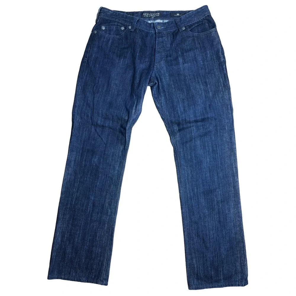AFFLICTION Ace‎ Slim Straight Men's Denim Jeans Navy Blue Size 36x32